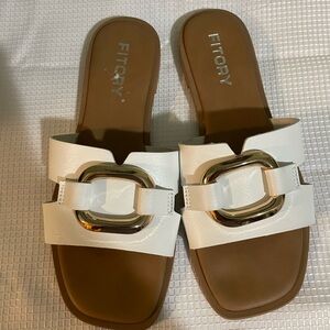 Fitory White Sandals with Gold Accent